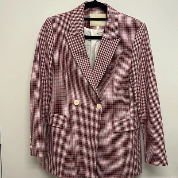 Maje Pink Checked Straight Double-Breasted Blazer - Picture 3 of 5